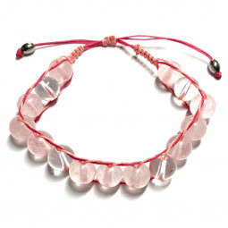 Bracelet Boules Macramé en Quartz Rose & Cristal de Roche