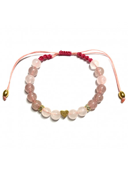 Bracelet Boules Macramé en Quartz Rose & en Quartz Hématoïde