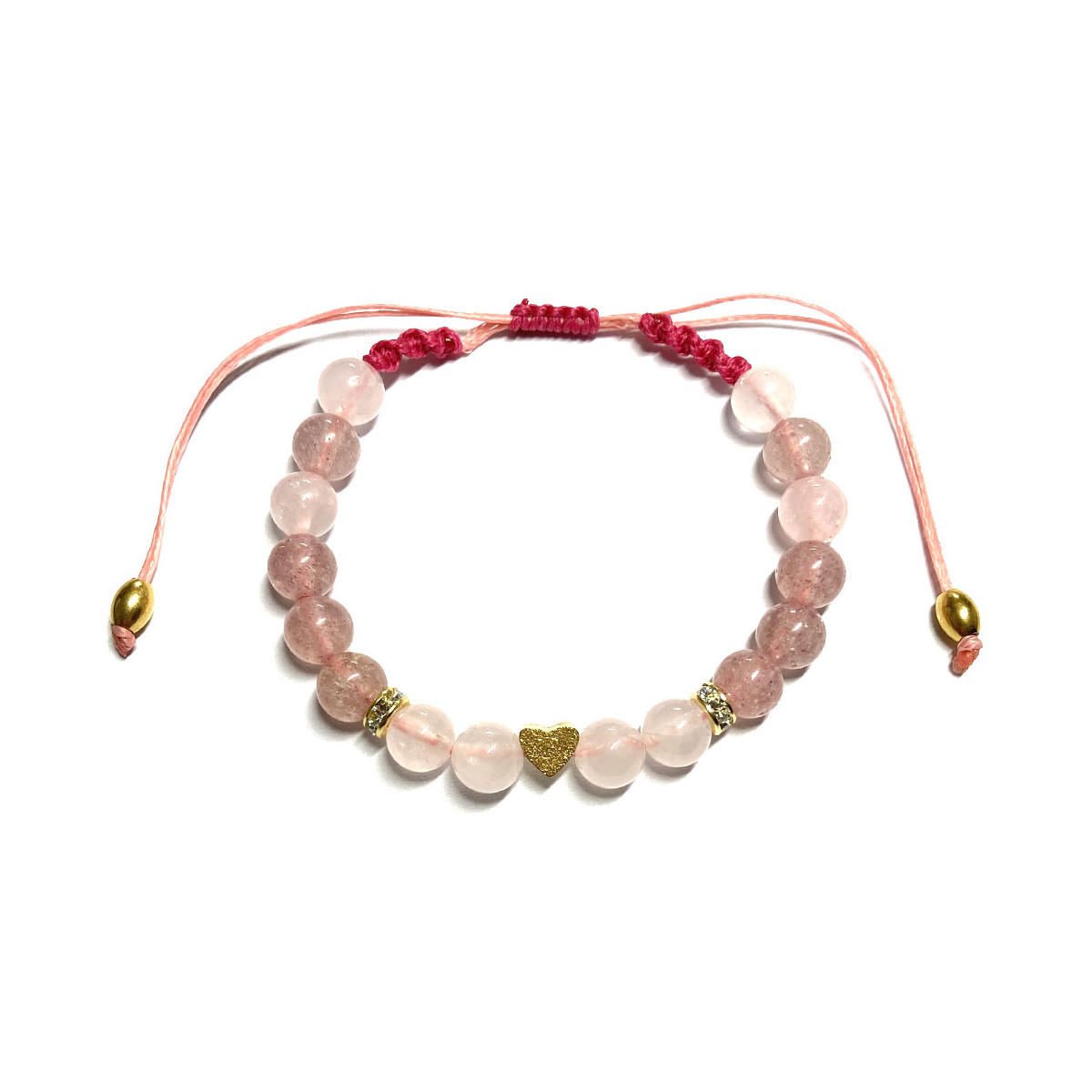 Bracelet Boules Macramé en Quartz Rose & en Quartz Hématoïde