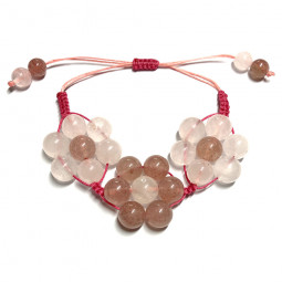 Bracelet Boules Macramé en Quartz Rose & Quartz Hématoïde