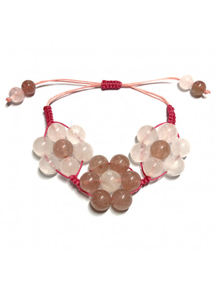 Bracelet Boules Macramé en Quartz Rose & Quartz Hématoïde