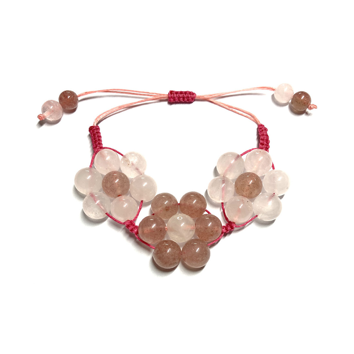 Bracelet Boules Macramé en Quartz Rose & Quartz Hématoïde