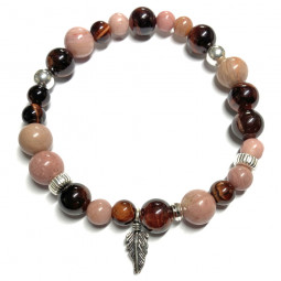 Bracelet Boules en Œil de Taureau & Rhodonite