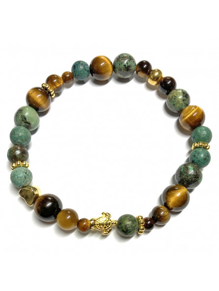 Bracelet Boules en Oeil de Tigre & Turquoise