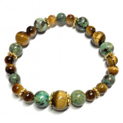 Bracelet Boules en Oeil de Tigre & en Turquoise