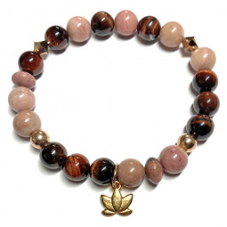 Bracelet Boules en Rhodonite & en Œil de Taureau