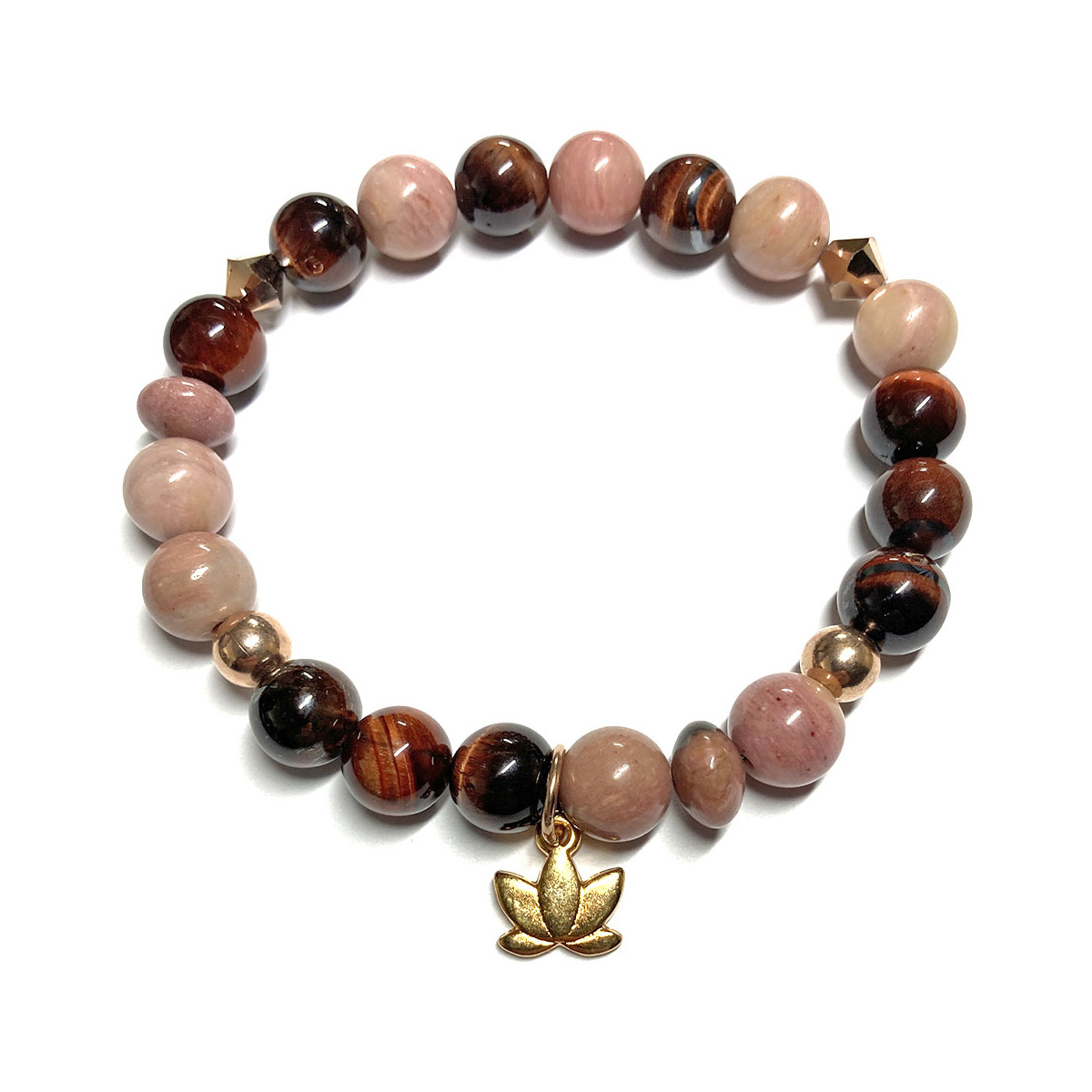 Bracelet Boules en Rhodonite & en Œil de Taureau