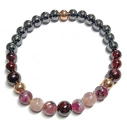 Bracelet Boules en Grenat, en Lépidolite & Hématite