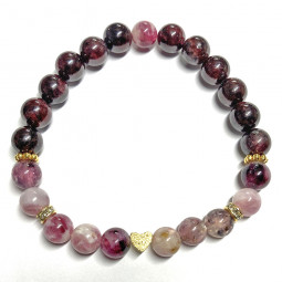Bracelet Boules en Lépidolite & Grenat