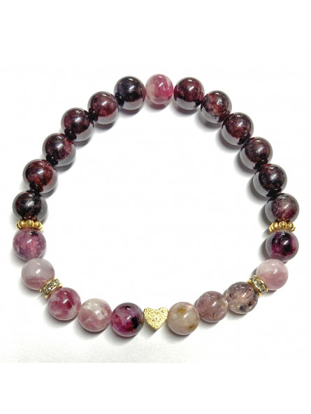 Bracelet Boules en Lépidolite & Grenat