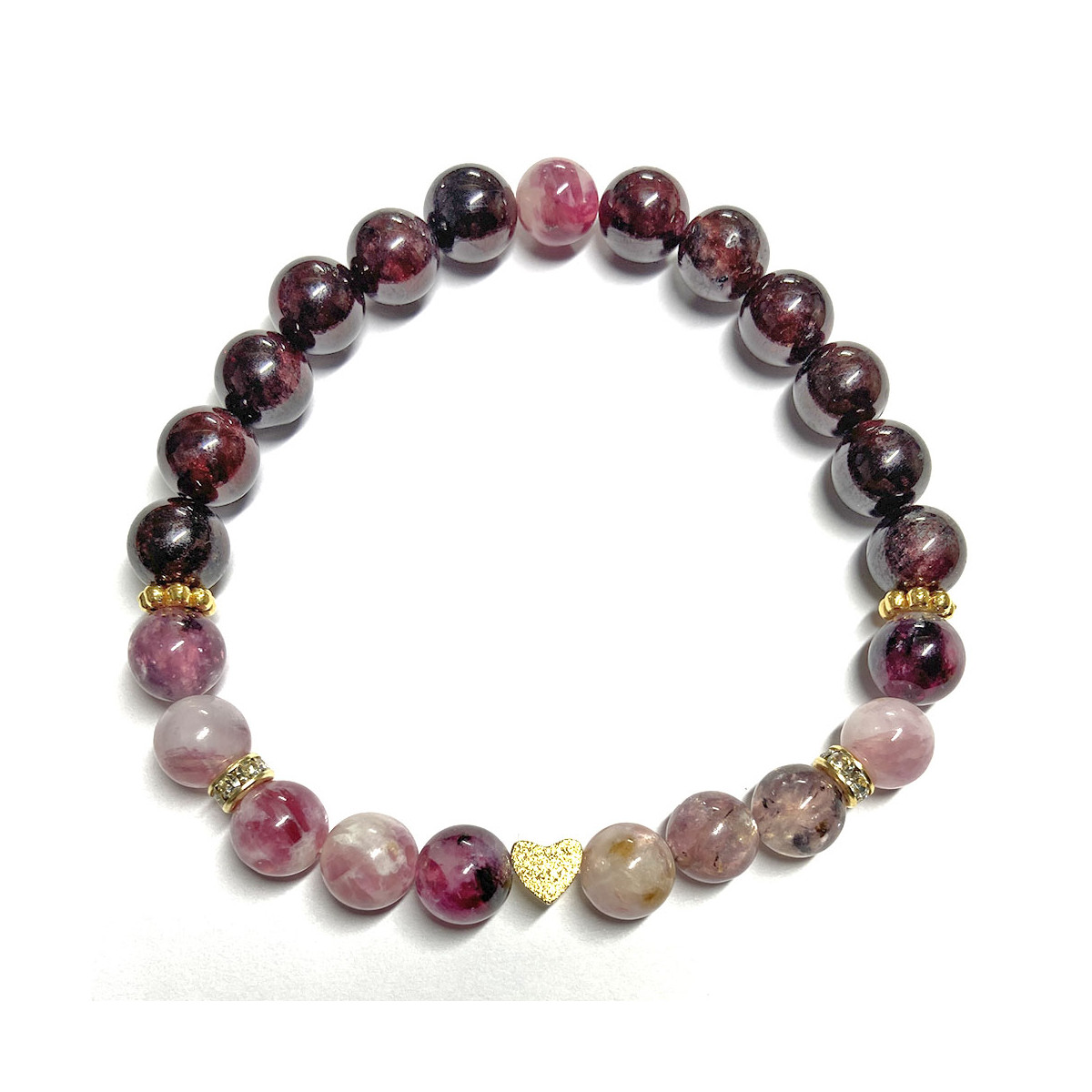 Bracelet Boules en Lépidolite & Grenat