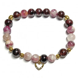 Bracelet Boules en Grenat & Lépidolite