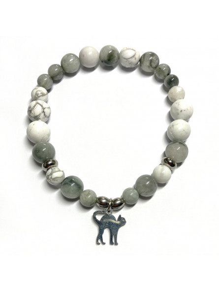 Bracelet Boules en Howlite & Œil de Chat