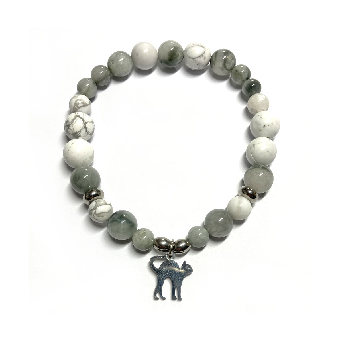 Bracelet Boules en Howlite & Œil de Chat