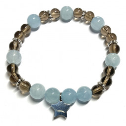 Bracelet en Aigue Marine & Quartz Fumé