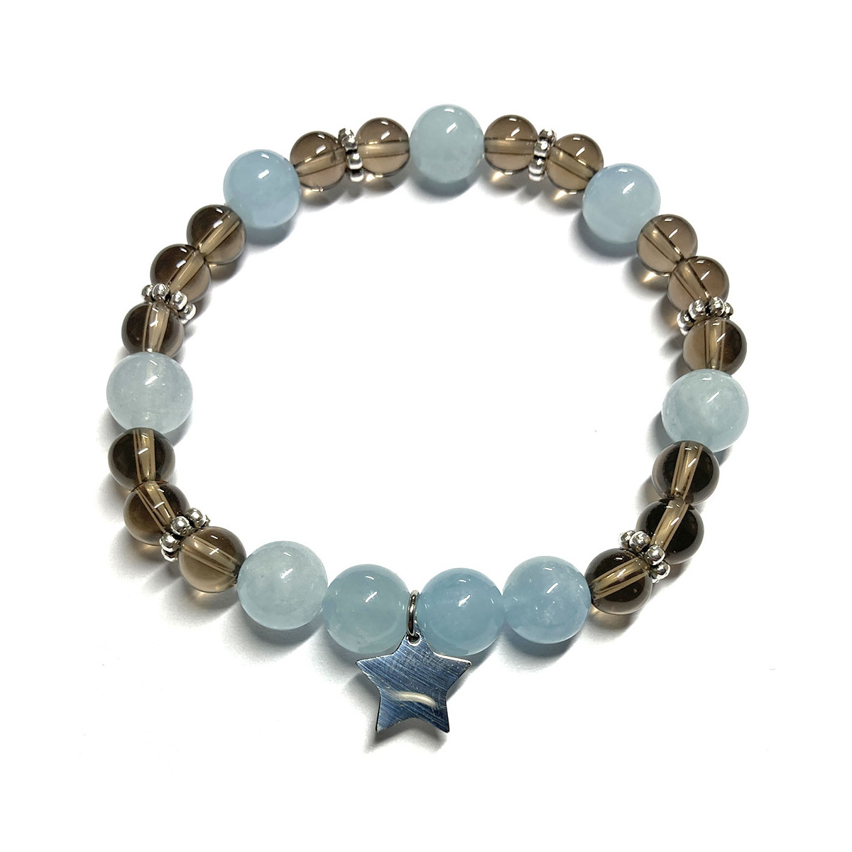 Bracelet en Aigue Marine & Quartz Fumé