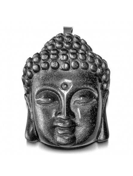 Pendentif Bouddha en Obsidienne Argentée