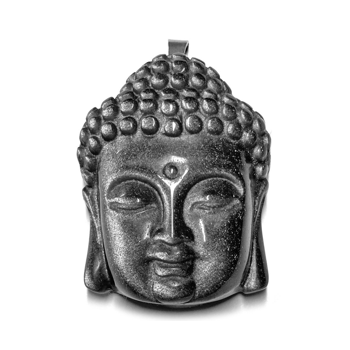 Pendentif Bouddha en Obsidienne Argentée