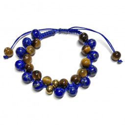 Bracelet Boules Macramé en Lapis Lazuli & en Oeil de Tigre