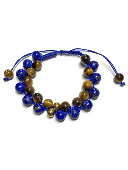 Bracelet Boules Macramé en Lapis Lazuli & en Oeil de Tigre