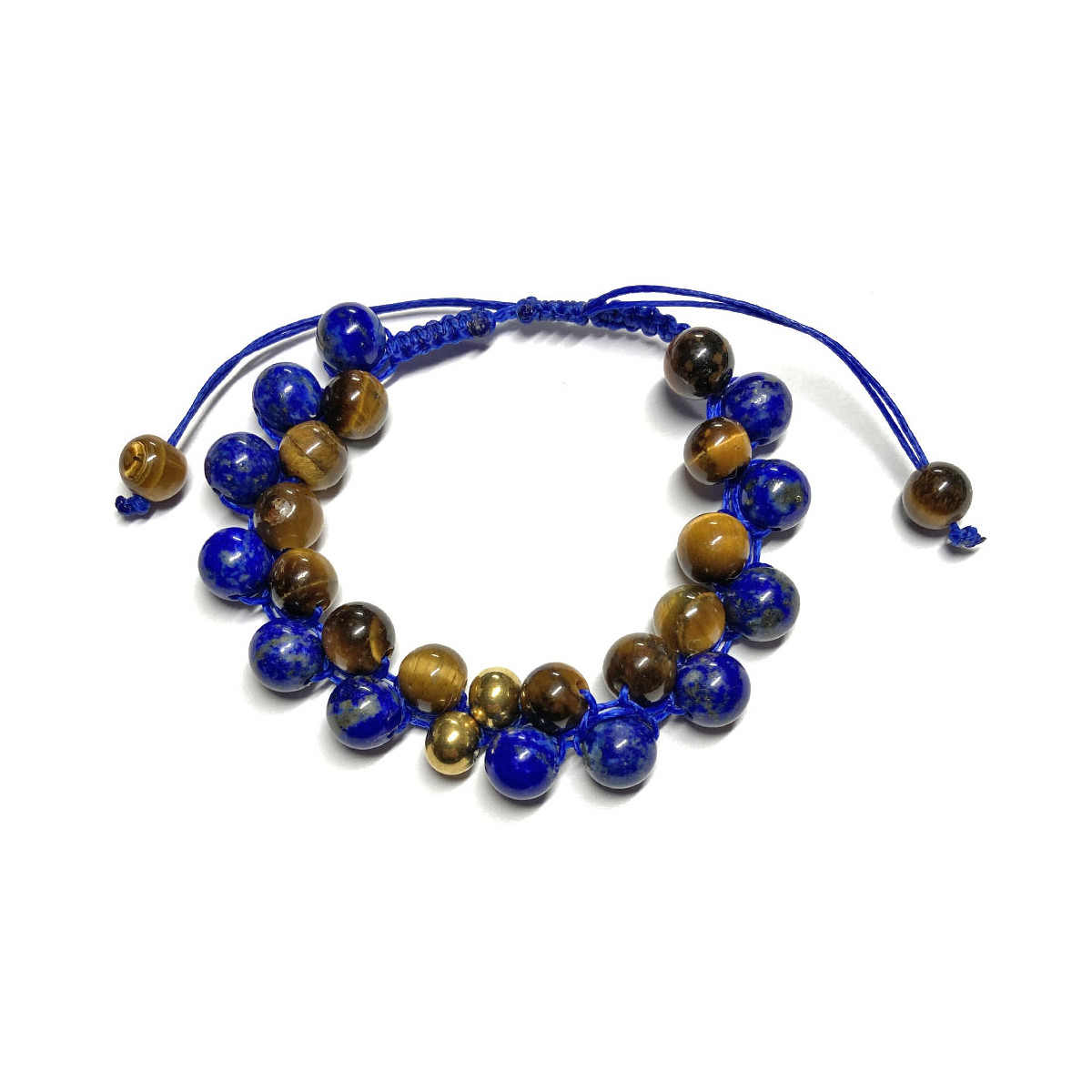 Bracelet Boules Macramé en Lapis Lazuli & en Oeil de Tigre