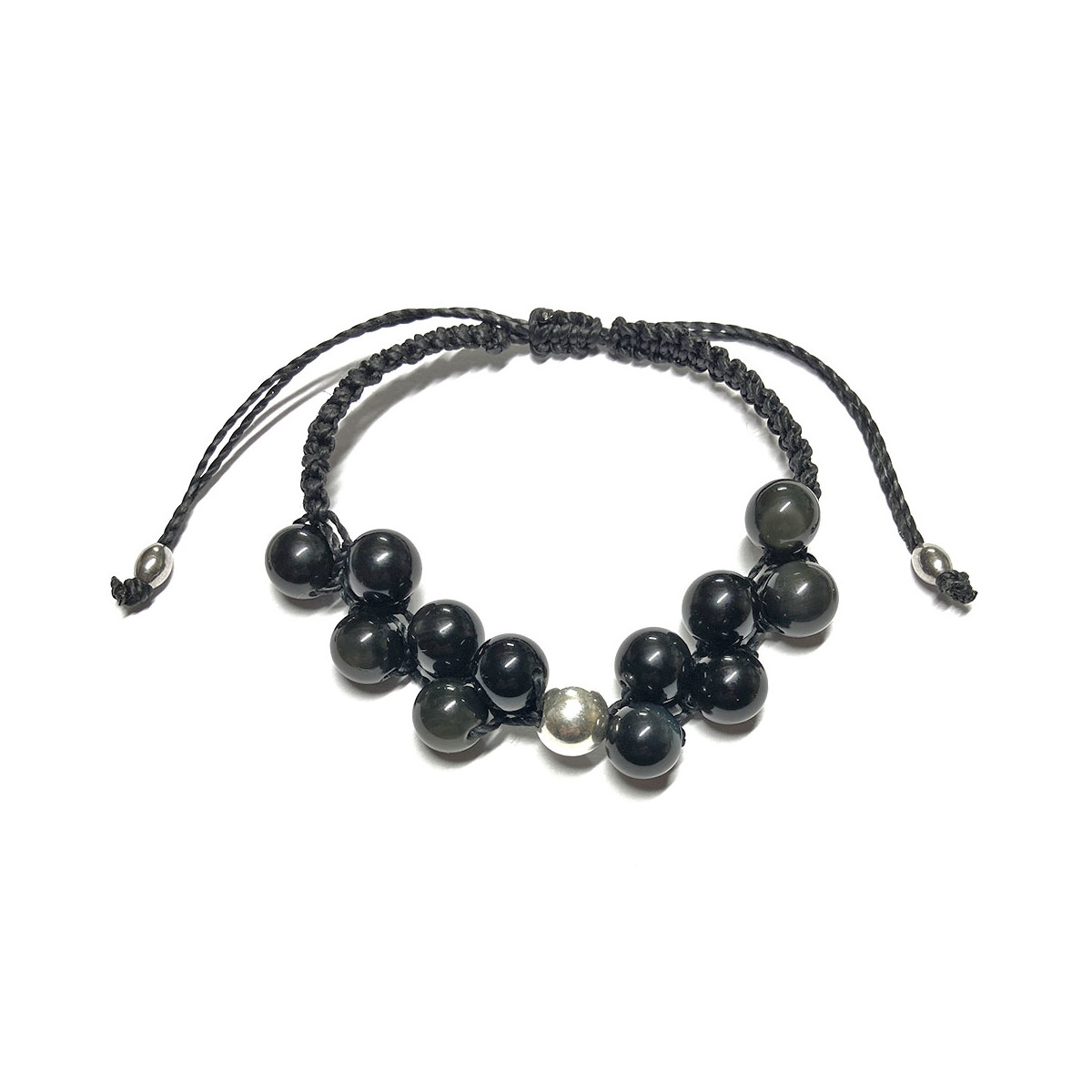 Bracelet Boules Macramé en Obsidienne Oeil Céleste