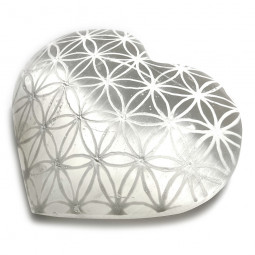 Coeur en Sélénite avec Fleur de Vie