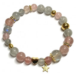 Bracelet Boules Labradorite & Quartz Fraise