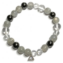 Bracelet boules en Labradorite, Shungite & en Cristal de Roche