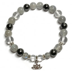 Bracelet boules en Labradorite, Shungite & Cristal de Roche