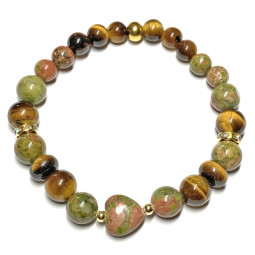 Bracelet boules en Unakite & Œil de Tigre