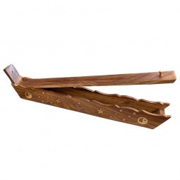 Porte Encens en Bois Avec Motifs Lune, Etoiles & Ying Yang