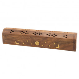 Porte Encens en Bois Avec Motif Lune & Soleil