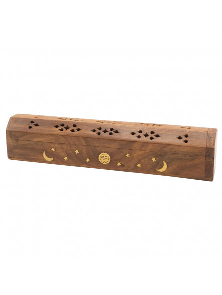 Porte Encens en Bois Avec Motif Lune & Soleil