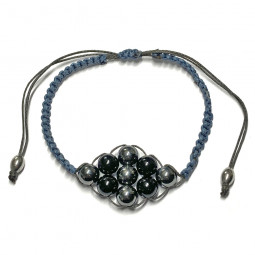 Bracelet Boules Macramé en Hématite & Tourmaline Noire