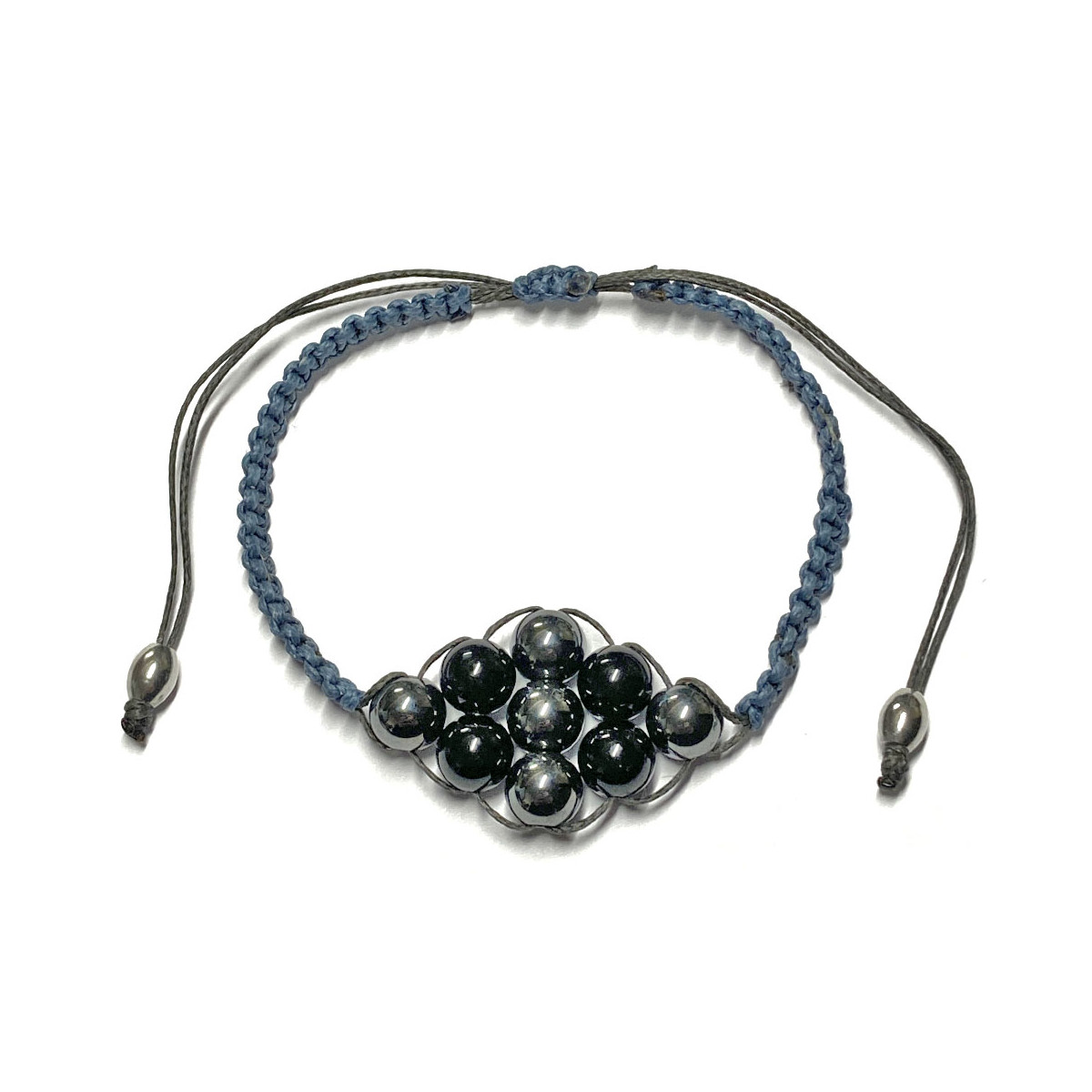 Bracelet Boules Macramé en Hématite & Tourmaline Noire