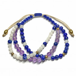 Bracelet Boules Macramé en Lapis Lazuli, Pierre de Lune & Améthyste