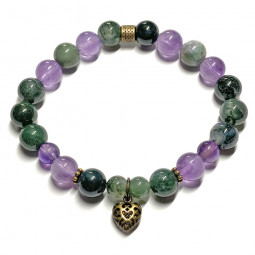 Bracelet Boules création Agate Mousse & Améthyste