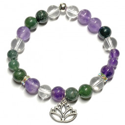 Bracelet Boules en Améthyste, Agate Mousse & Cristal de Roche
