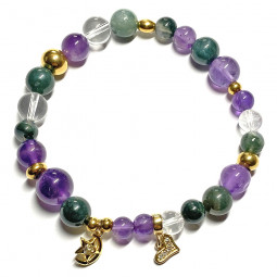 Bracelet Boules Création en Améthyste, Agate Mousse & Cristal de Roche