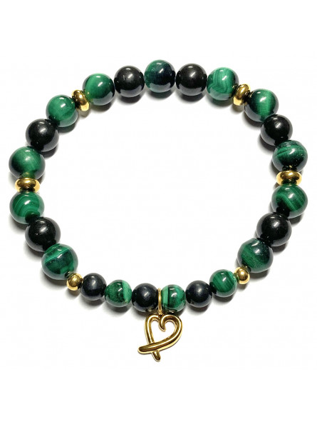 Bracelet Boules création originale en Malachite & Shungite