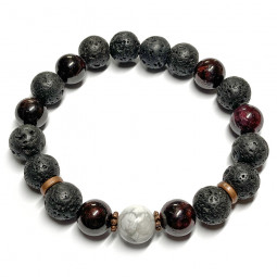 Bracelets Homme en Howlite, Basalte & Grenat