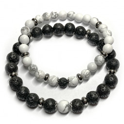 Bracelets Boules pour Couple en Basalte & Howlite