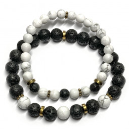 Bracelets Boules pour Couple en Howlite & Basalte