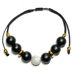 Bracelets Homme Boules et Macramé en Pierre de Lune & Onyx