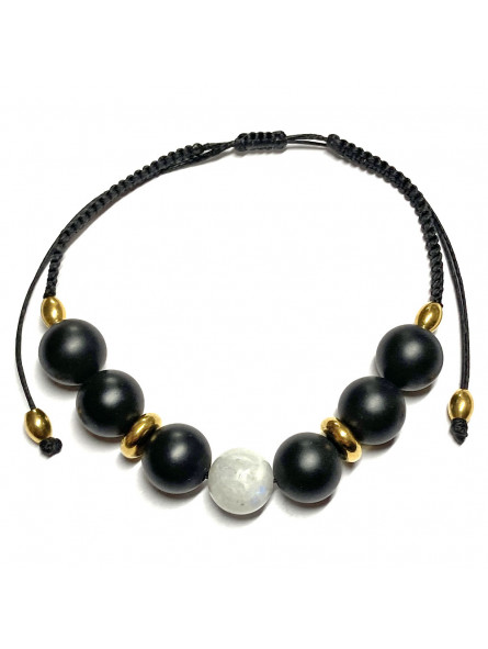 Bracelets Homme Boules et Macramé en Pierre de Lune & Onyx