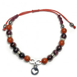 Bracelet Boules Macramé en Grenat & Jaspe Rouge