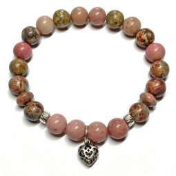 Bracelet Boules en Jaspe Léopard & en Rhodonite
