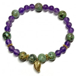 Bracelet Boules en Améthyste & en Turquoise d'Afrique