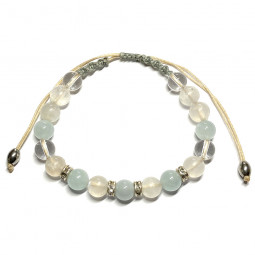 Bracelet Boules Macramé en Pierre de Lune, Aigue Marine & Cristal de Roche